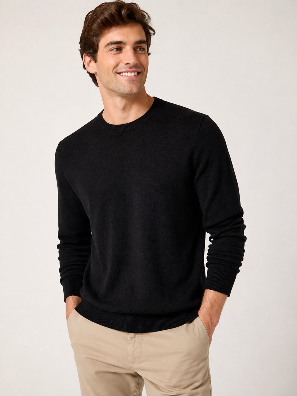 J.Crew Men’s Large Black 100% Cotton Crewneck Sweater Lightweight Pullover